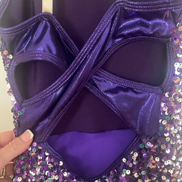 Purple sequin dance costume with built in shorts. - Picture 5 of 6